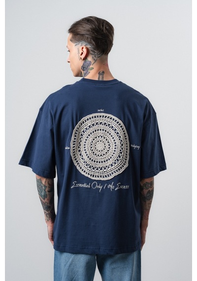 Respire Erkek Essential Nakış Detaylı Oversize T-shirt Lacivert