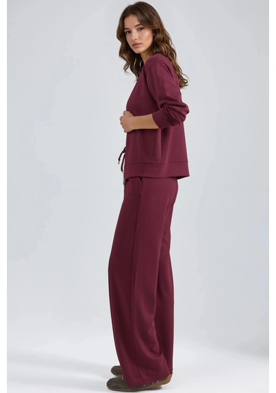 Fiolin Modal Dokulu Fermuarlı Sweatshirt & Nervürlü Pantolon Takımı Bordo