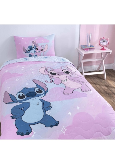 Taç Lisanslı Stitch Shiny Pamuklu Çocuk Yatak Örtüsüseti 160x230 Pembe