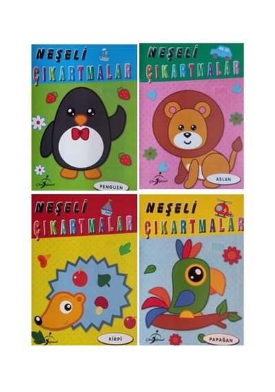 Neşeli Çıkartmalar Papağan-kirpi-aslan-penguen -4 Kitap