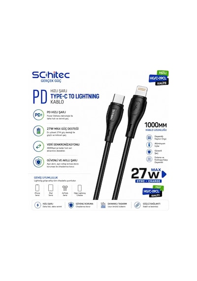Schitec 100w 4 Çıkışlu Süper Hızlı Şarj Başlığı Ve 60w Type-c To Lightning Hızlı Şarj Ve Data Kablosu Siyah