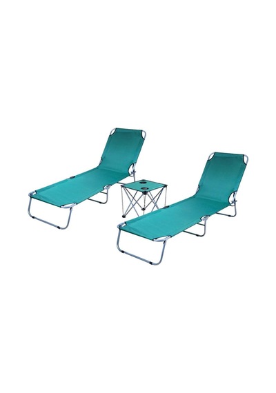 Bysay Katlanır Şezlong 3'lü Set, 2 Şezlong Ve 1 Sehpa, Kamp Yatağı, Plaj Ve Havuz Kullanımı İçin, Yeşil, Metal Diğer