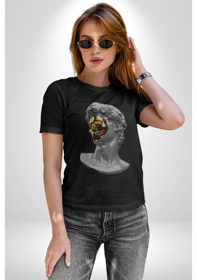 Modern Sanat Apollo Unisex Unisex Siyah Organik Baskılı T-shirt Penye Yüksek Kalite Siyah