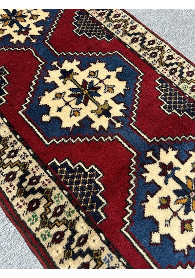 El Dokuma Sıfır Yahyalı Yolluk 75x270 Lacivert Kırmızı Yün Halı Lacivert