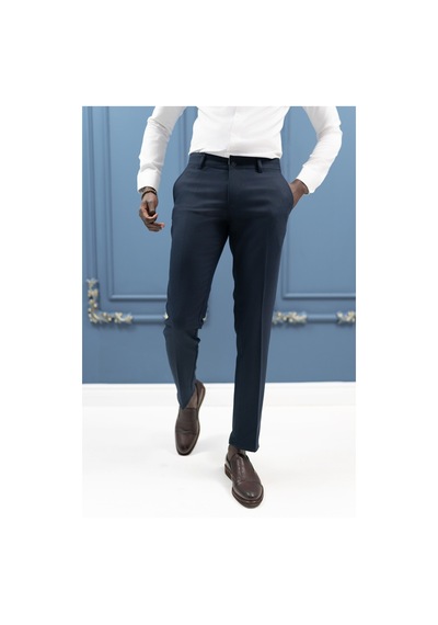 Notra Slimfit Pamuklu Kendinden Çizgili Mevsimlik Kumaş Pantolon Lacivert