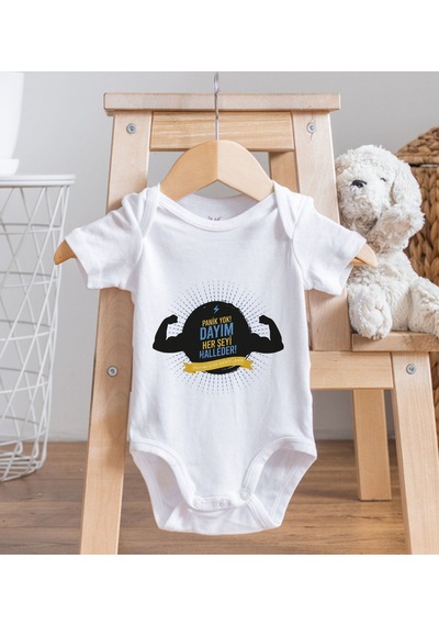 Bk Kids Dayım Her Şeyi Halleder Tasarımlı Bebek Body Zıbın - Model 1 9-12 Ay sarı