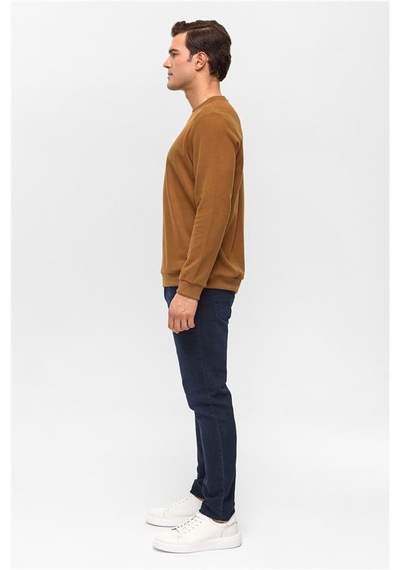 Süvari Koyu Kahve Regular Düz Bisiklet Yaka Sweatshirt Koyu Kahve