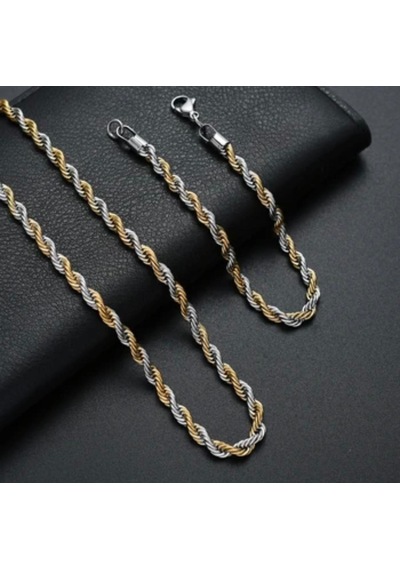 Gold&gümüş Mixli Burgu Unisex Çelik Zincir Kolye Ve Bileklik 3mm