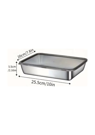 Saklamakabı Paslanmaz Çelik Fırın Kabı 25x20x5 Cm Tezgah Üstü Mutfak Gereci Gıda Koruma