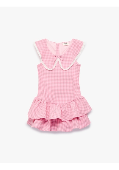 Koton Bebe Yaka Kolsuz Dantel Detaylı Pötikare Elbise Pembe Ekose 6skg80181aw