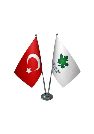 Masa Üstü Gelecek Partisi Bayrağı Türk Bayrağı İkili Krom Direk M