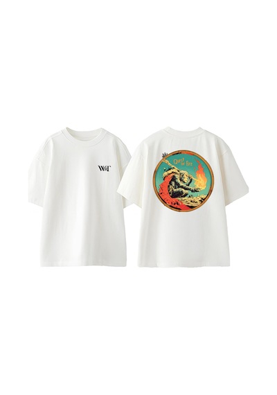 Thewert Quest For Fire Iron Maiden Tasarım Sırt Baskılı Pamuk Beyaz Oversize T-shirt