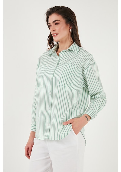 Lela Regular Fit Uzun Kollu Çizgili Bayan Gömlek 6772875 Benetton