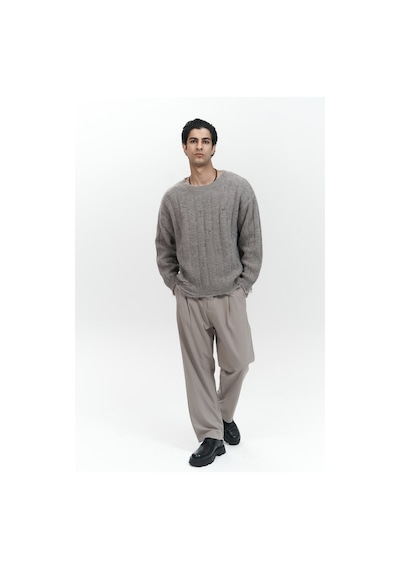 Mai Collection Mai Studios Co. Vincent Yırtık Detay Boz Kahve Erkek Triko Kazak Kahverengi Melanj