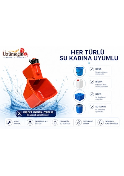 1 Adet Depo Suluk Aparatı Otomatik Şamandıralı Tavuk Suluğu Kova, Bidon Ve Depoya Uyumlu Kanatlı Hayvan Otomatik Suluk