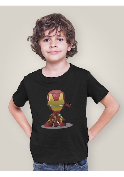 Sevbano Tasarım Ironman Demiradam Baskılı Unisex Film Kahramanı Çocuk Tiş SIYAH