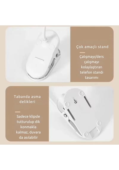 Shopytech Klipsli Led Masa Lambası Usb Şarjlı 3 Kademeli Dokunmatik Göz Yormaz Işık 4000 Mah Çok Renkli