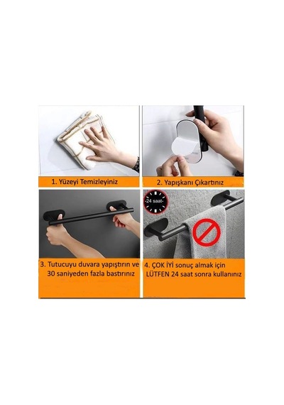Konik Kendinden Yapışkanlı Askılık Tekli Mat Siyah 4 Lü Paket Mat Siyah