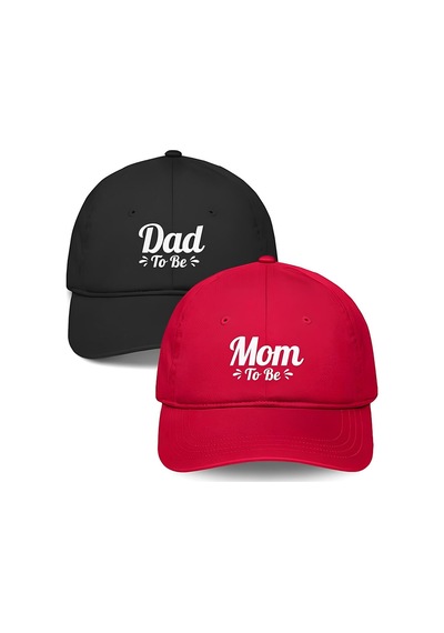 Caxis Dad & Mom 2'li Şapka Beyzbol Kep Set Cırtlı Universal Sapka Kırmızı - Siyah