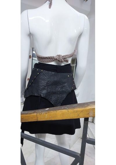 Eren Style Boho Antik Tokalı Zımbalı Hakiki Deri Kemer 80 Cm-95 Cm -9276 Siyah