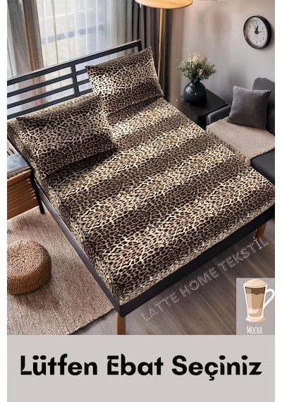 Mocha Leopar Desenli Pamuklu Kumaş Lastikli Çarşaf Takımı