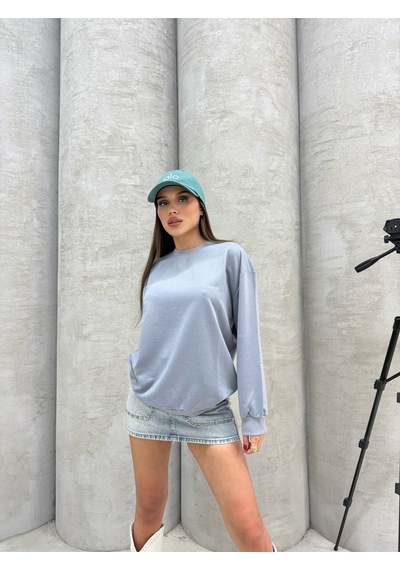 Düz Renk Kadın Sweatshirt Mavi
