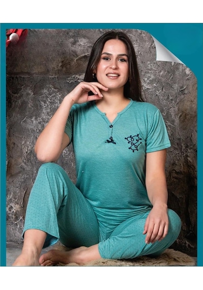 Sude Kadın Bambu V Yaka Kısa Kol İnce Pijama Takımı P300/92 - 1 Adet 001