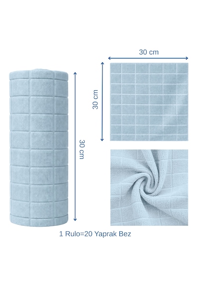Pureza Mavi Rulo Mikrofiber Temizlik Bezi 30x30 Cm 20'li- Mutfak, Banyo, Cam Ve Araba Için Mavi