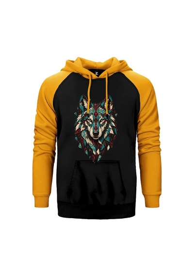 Turkuaz Mozaik Bozkurt Sarı Renk Reglan Kol Sweatshirt / Hoodie