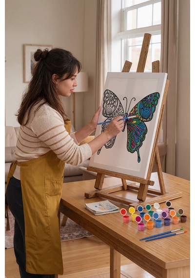 Kelebek Desenli Mandala Ahşap Boyama Seti 40x50 Cm