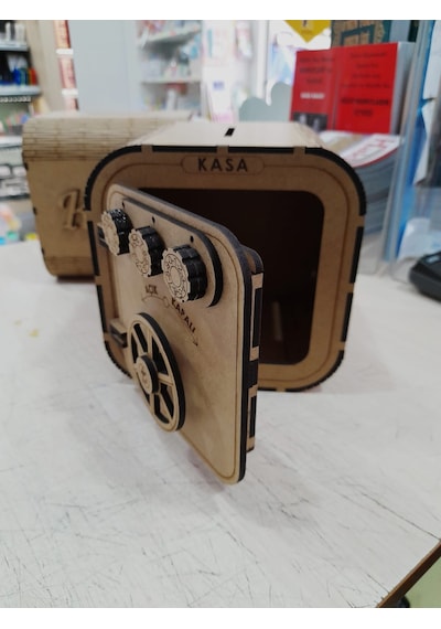 Ahşap Kumbara Şifreli Kasa 4 MM Mdf Kahverengi 17 18 16,5 Cm Büyük