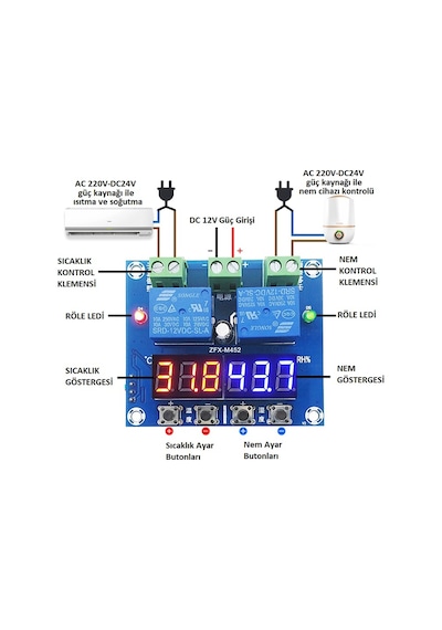 Zfx-m452-12v 10a Sıcaklık Ve Nem Kontrol Cihazı