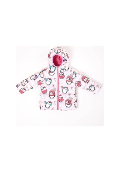 Spor Kız Çocuk Polarlı Kürklü Kapüşonlu Penguen Şeker Desenli Şişme Mont Parka-103 Pembe