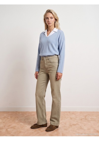 Dilvin 72354 %100 Lyocell Wide Leg Jean-bej