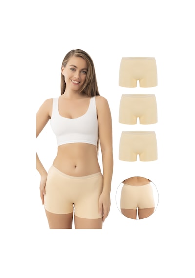Basic Lazer Kesim Dikişsiz Kadın Boxer Külot 3'lü Paket Ten Ten