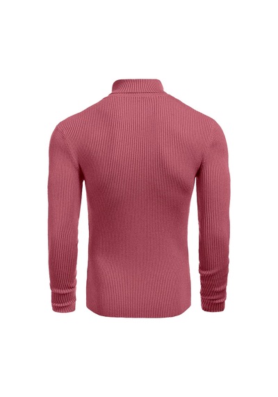 Polızeı Erkek Slim Fit Boğazlı Triko Kazak Esnek Dokulu Gülkurusu