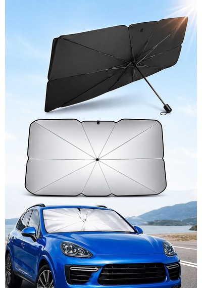 Araba Ön Cam Güneşlik Şemsiye Oto Araç İçi Cam Perdesi Güneş Koruma Perdesi 140x75cm Katlanabilir