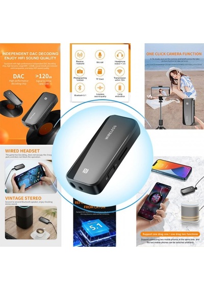 Aux Bluetooth 5.1 Şarjlı Audio Ses Alıcı-verici Receiver Transmitter