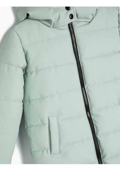 Koton Uzun Şişme Mont Kapşonlu Fermuarlı Cepli Green 5wkg00014aw Yeşil