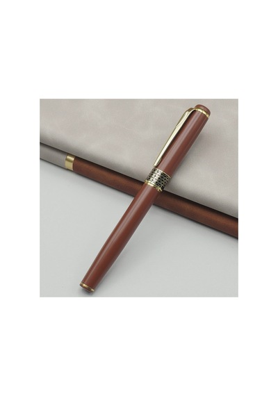 3 Adet Gold İşlemeli Kahverengi Metal Roller Kalem Metal Rollerball Pen, Hediyelik İmza Kalemi, Baskıya Uygun