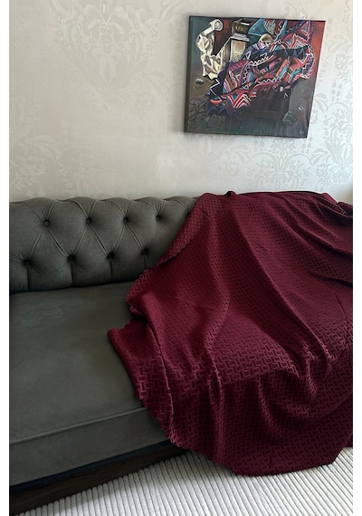 Sofline Kadife Şönil Koltuk Örtüsü, Kaymaz Kanepe Örtüsü, Koltuk Şalı 180 X 220cm Kırmızı
