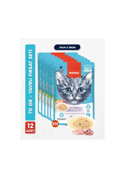 Wanpy Tavuk Ördek Pouch Kedi 70 Gr X 12