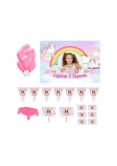 Unicorn Doğum Günü Parti Seti Magnet, Pvc Kaplı Afiş Hdts120
