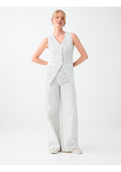 Jimmy Key Lacivert %100 Pamuk Düğme Detaylı Çizgili Yelek 6sw306805494