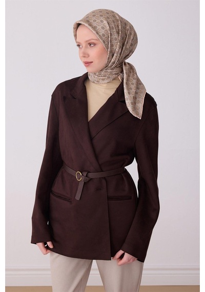 Belli Tivil Saf İpek Eşarp 4308 - 54 Vizon Batik Desen