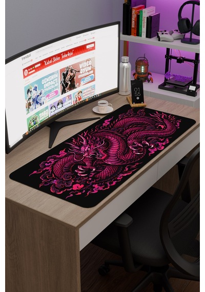 Ejderha Pembe V4 90x40 Xxl Gaming Kauçuk Kaymaz Taban Mouse Pad Fare Altlığı