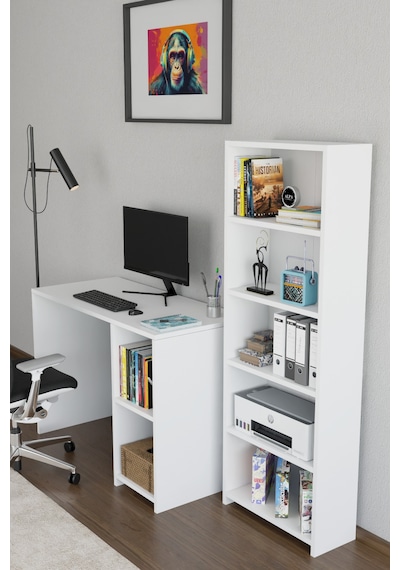 Kitaplıklı Çalışma Masası Bilgisayar Masası Raflı Öğrenci Ofis Masası 5 Raflı Ders Çalışma Masası Beyaz Kitaplıklı Çalışma Masası Bilgisayar Masası Raflı Öğrenci Ofis Masası 5 Raflı Ders Çalışma Masası Beyaz