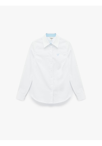 Koton Pamuklu Slim Fit Uzun Kollu İşleme Detaylı Poplin Gömlek Beyaz 6wak60056uw Beyaz