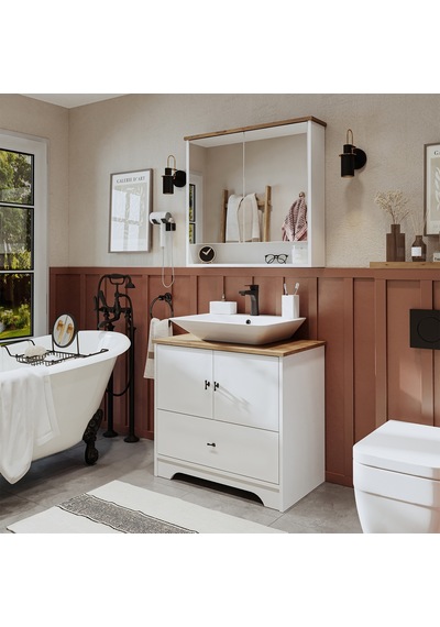 Lavabolu Mat Beyaz Mdf 80 Cm Çekmeceli Banyo Dlp + Aynalı Üst Dlp Beyaz - Atlantik Çam