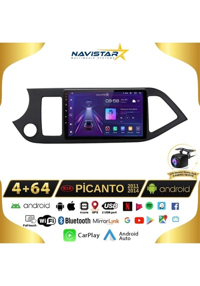 Kia Picanto 2011-2014 Model 4+64gb Android 13 Kablosuz Carplay N
